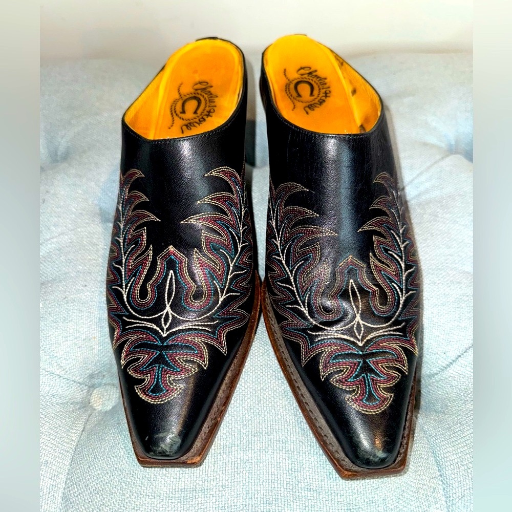CHARLIE 1 HORSE by Lucchese 16030 Black Mule Booties. Size 6.5